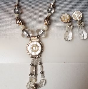 Casually dazzling crystal boho mother of pearl pendant necklace earrings